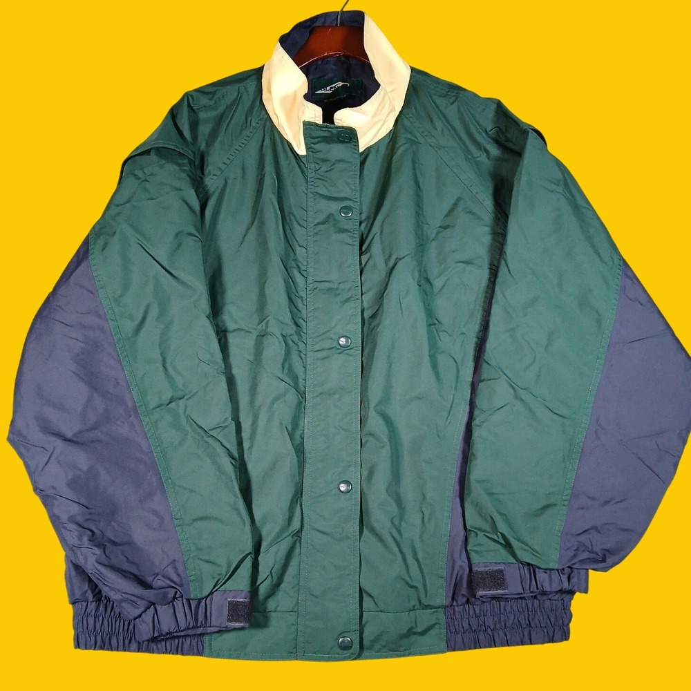 Glen Echo Windbreaker Jacket 90s Mens XL Green Navy Colorblock Relaxed Full Zip